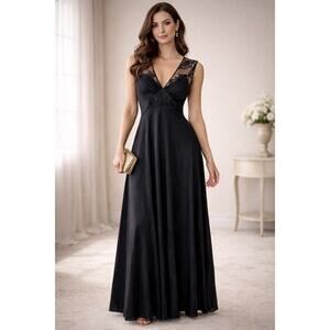 Vtg Maxi Lace Cutout Deep V Night Gown Womens M Tall Whimsygoth Fairy Witchy